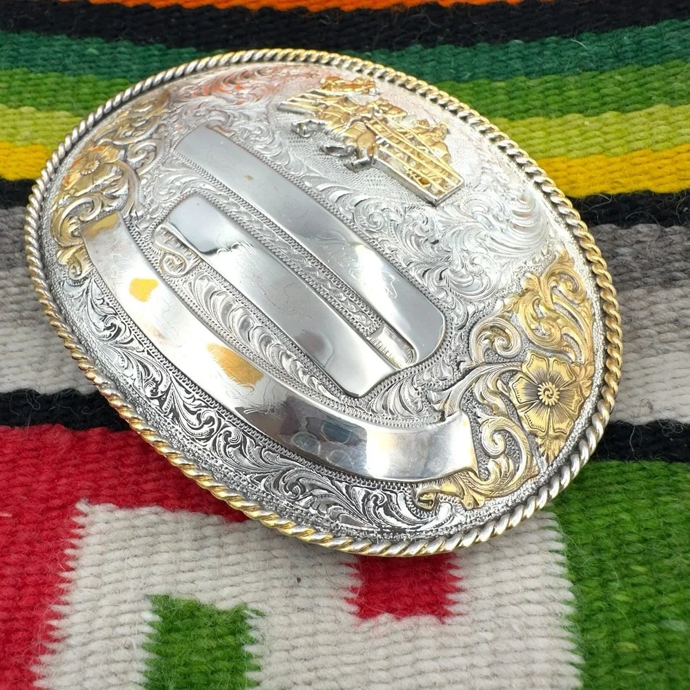 VTG Award Design Medals Oval German Silver Western Trophy Belt Buckle Inscribed